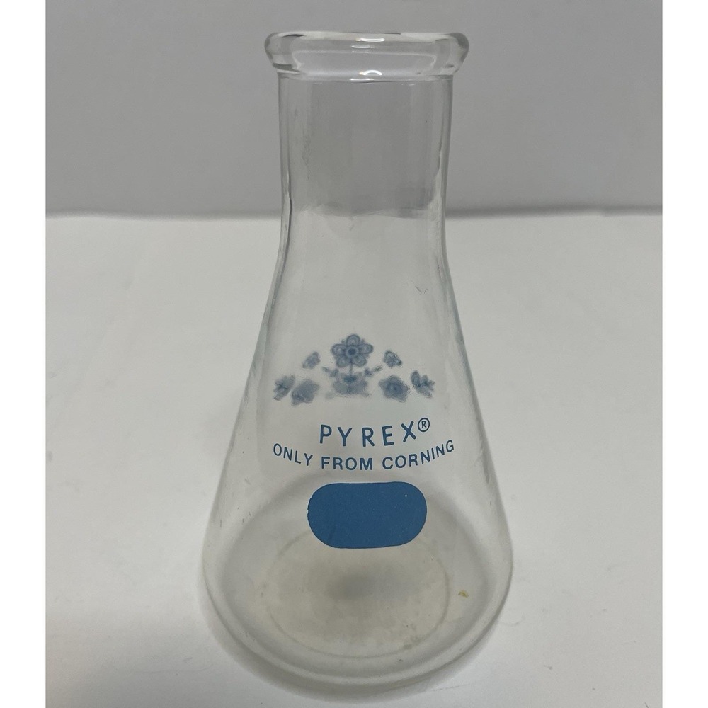 Vtg HTF 1977 Pyrex Butterfly Gold Blue Corning Centennial Glass Erlenmeyer Flask